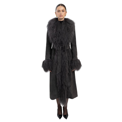 Inez Suede Shearling Maxi Coat