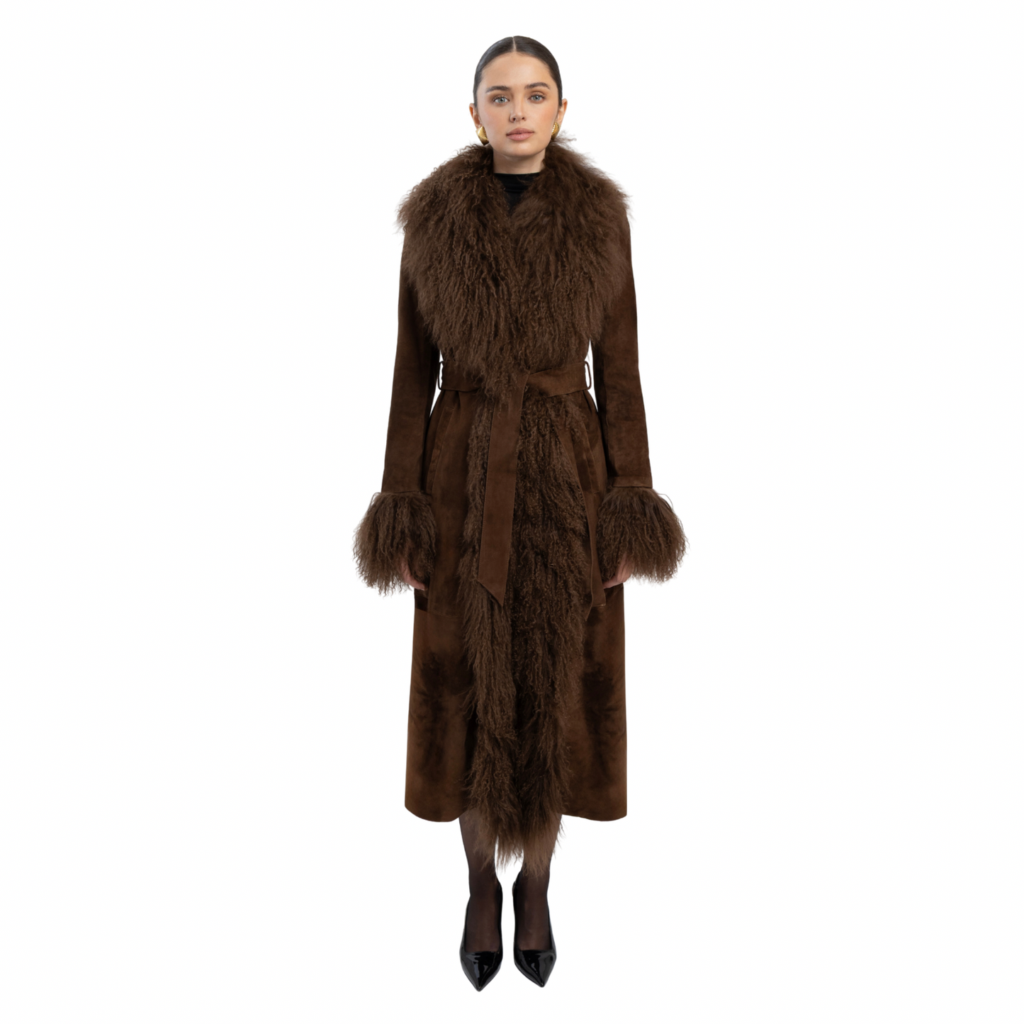 Inez Suede Shearling Maxi Coat