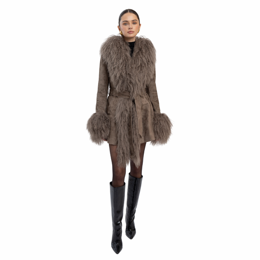 Inez Suede Shearling Midi Coat
