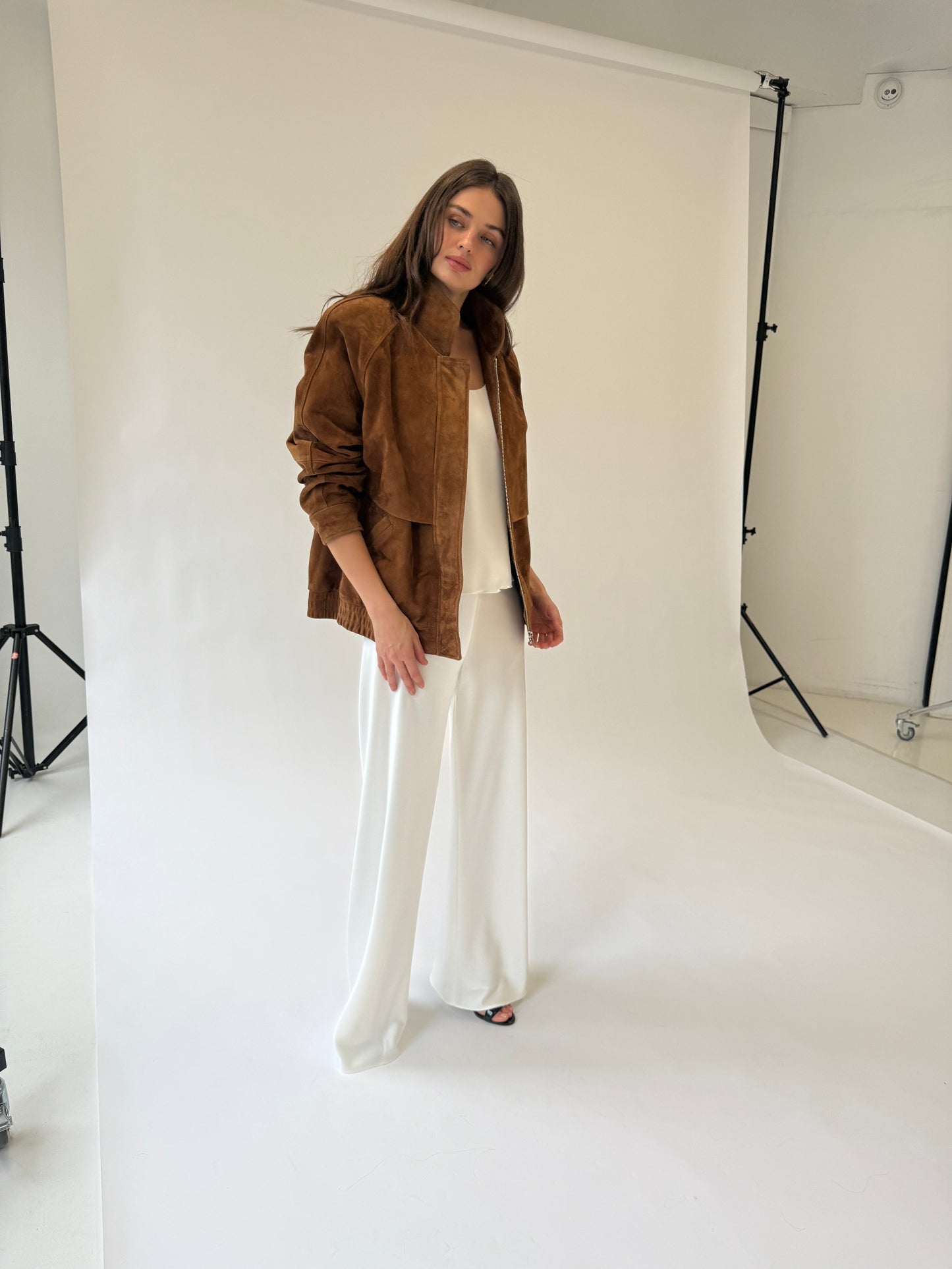Remy Suede Bomber Jacket in Caramel