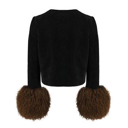 Frida Shearling Trim Suede Jacket