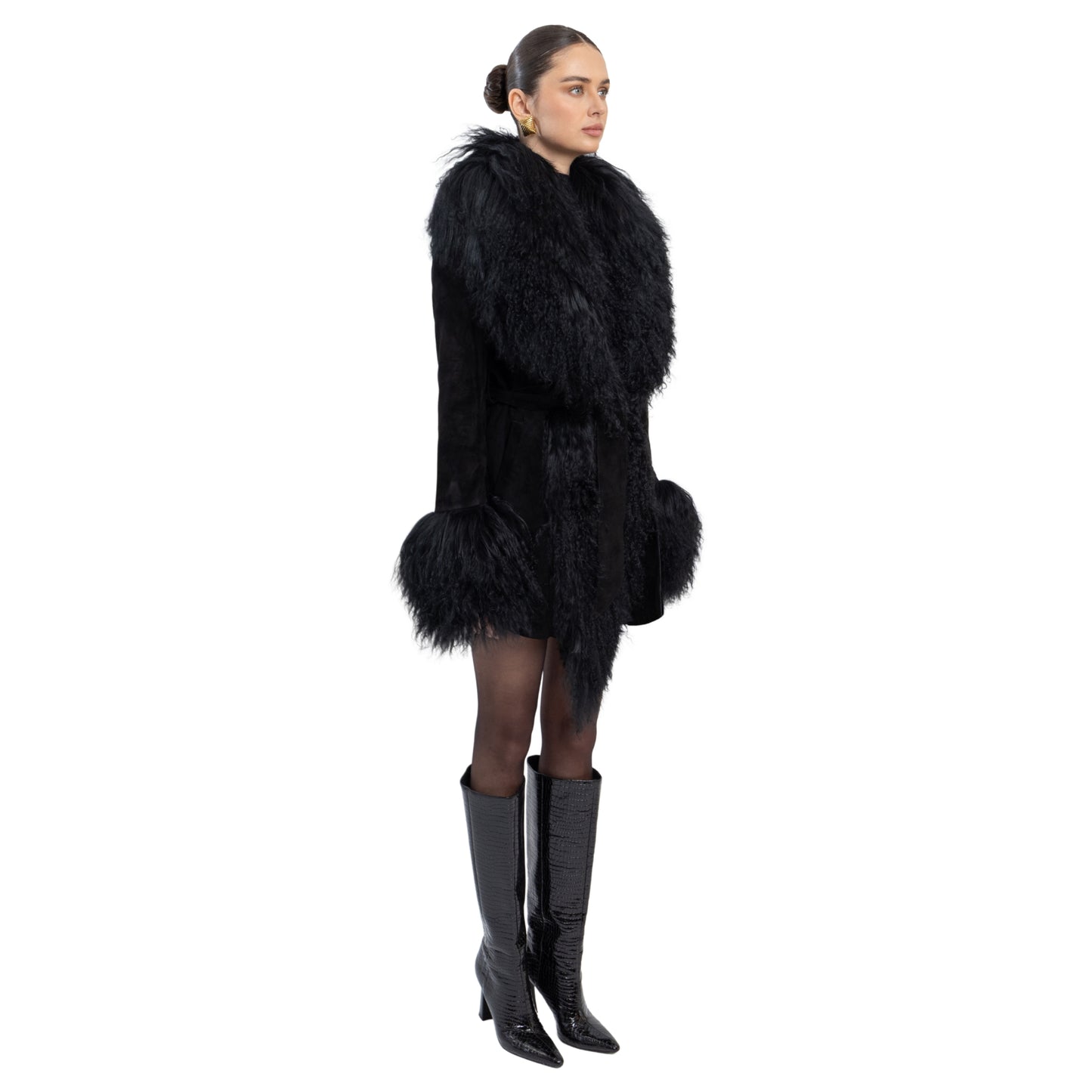 Inez Suede Shearling Midi Coat