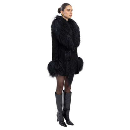 Inez Suede Shearling Midi Coat