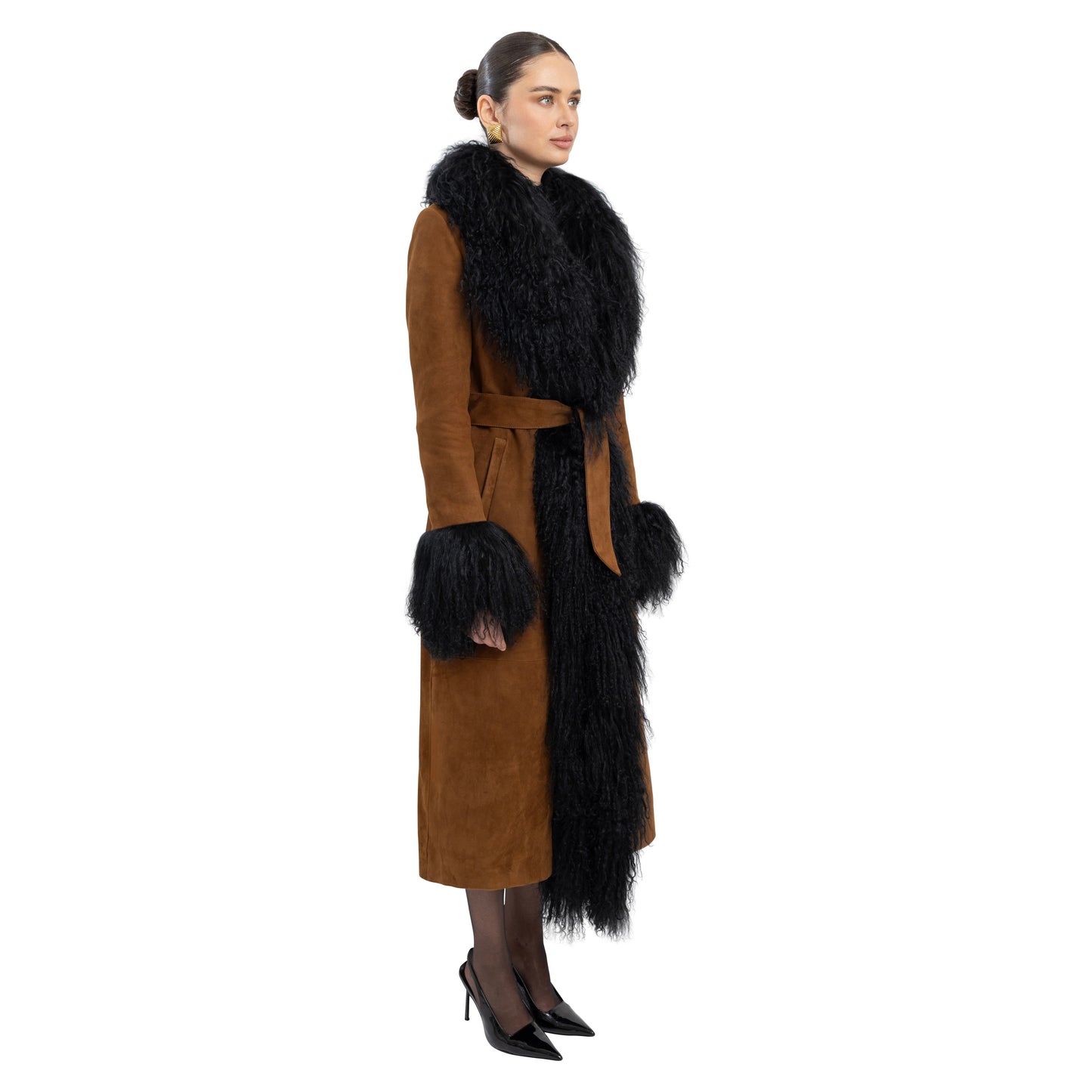 Inez Suede Shearling Maxi Coat
