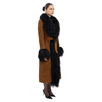 Inez Suede Shearling Maxi Coat