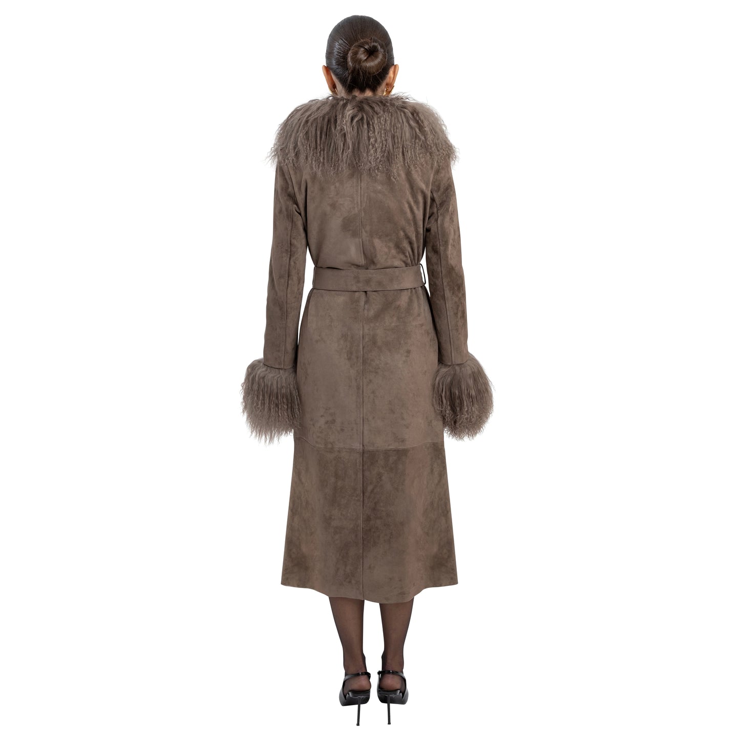 Inez Suede Shearling Maxi Coat