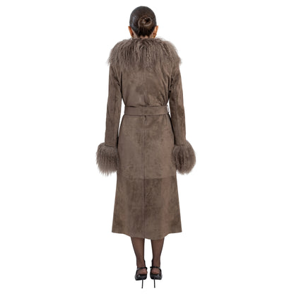 Inez Suede Shearling Maxi Coat