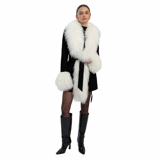 Inez Suede Shearling Midi Coat