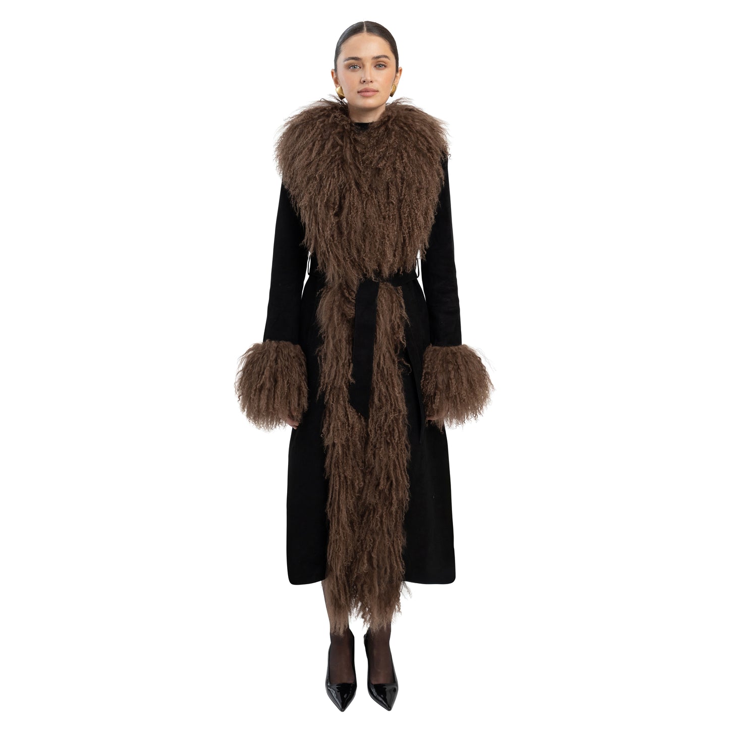 Inez Suede Shearling Maxi Coat