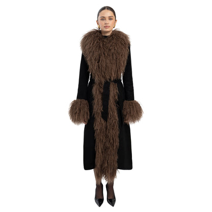 Inez Suede Shearling Maxi Coat