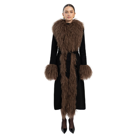 Inez Suede Shearling Maxi Coat