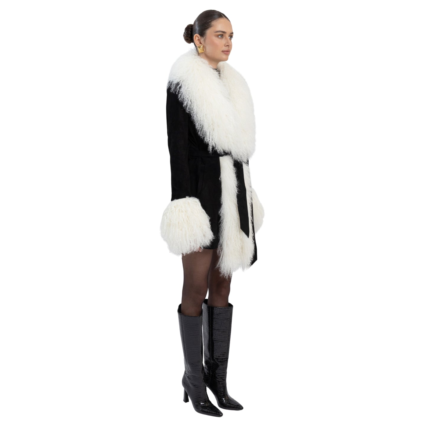 Inez Suede Shearling Midi Coat