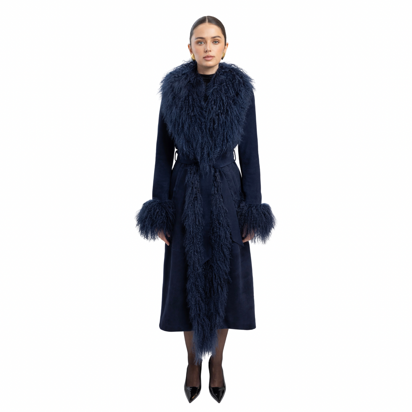 Inez Suede Shearling Maxi Coat