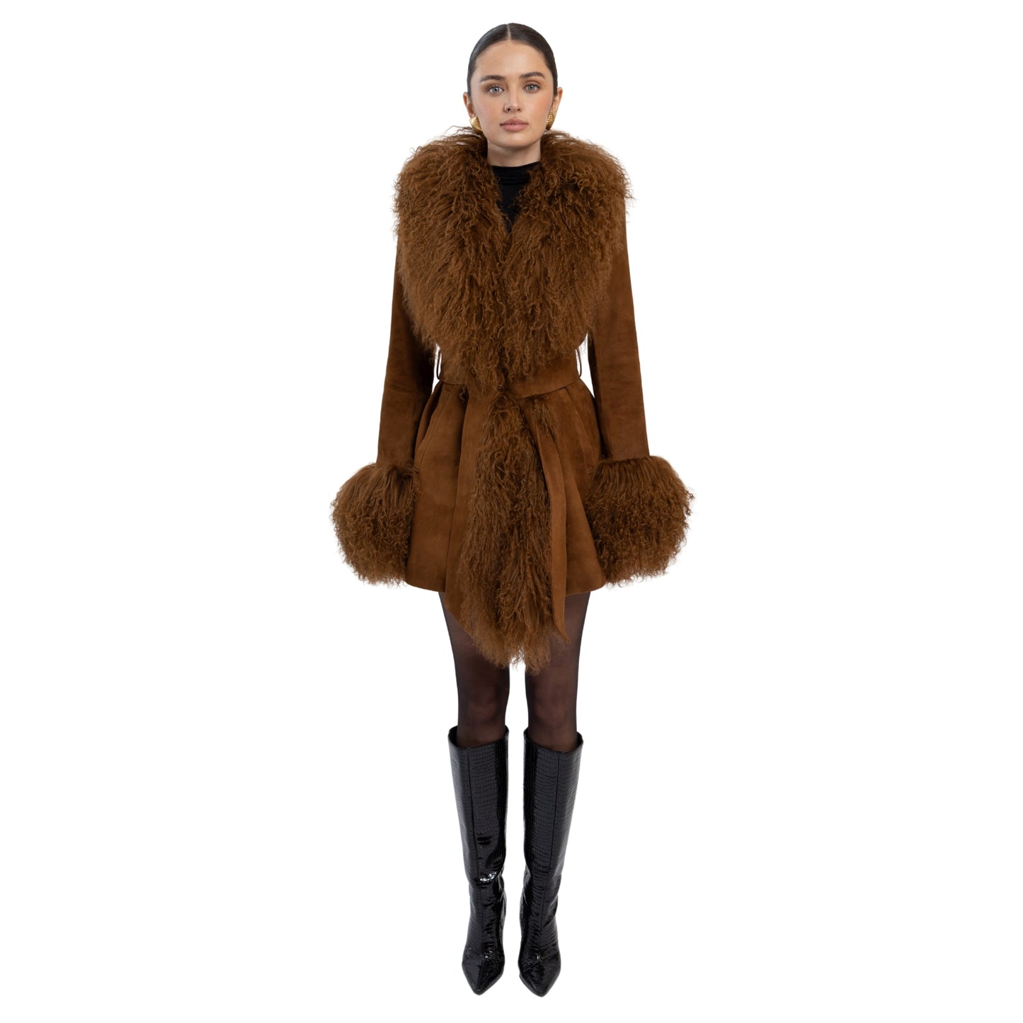 Inez Suede Shearling Midi Coat