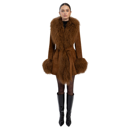 Inez Suede Shearling Midi Coat