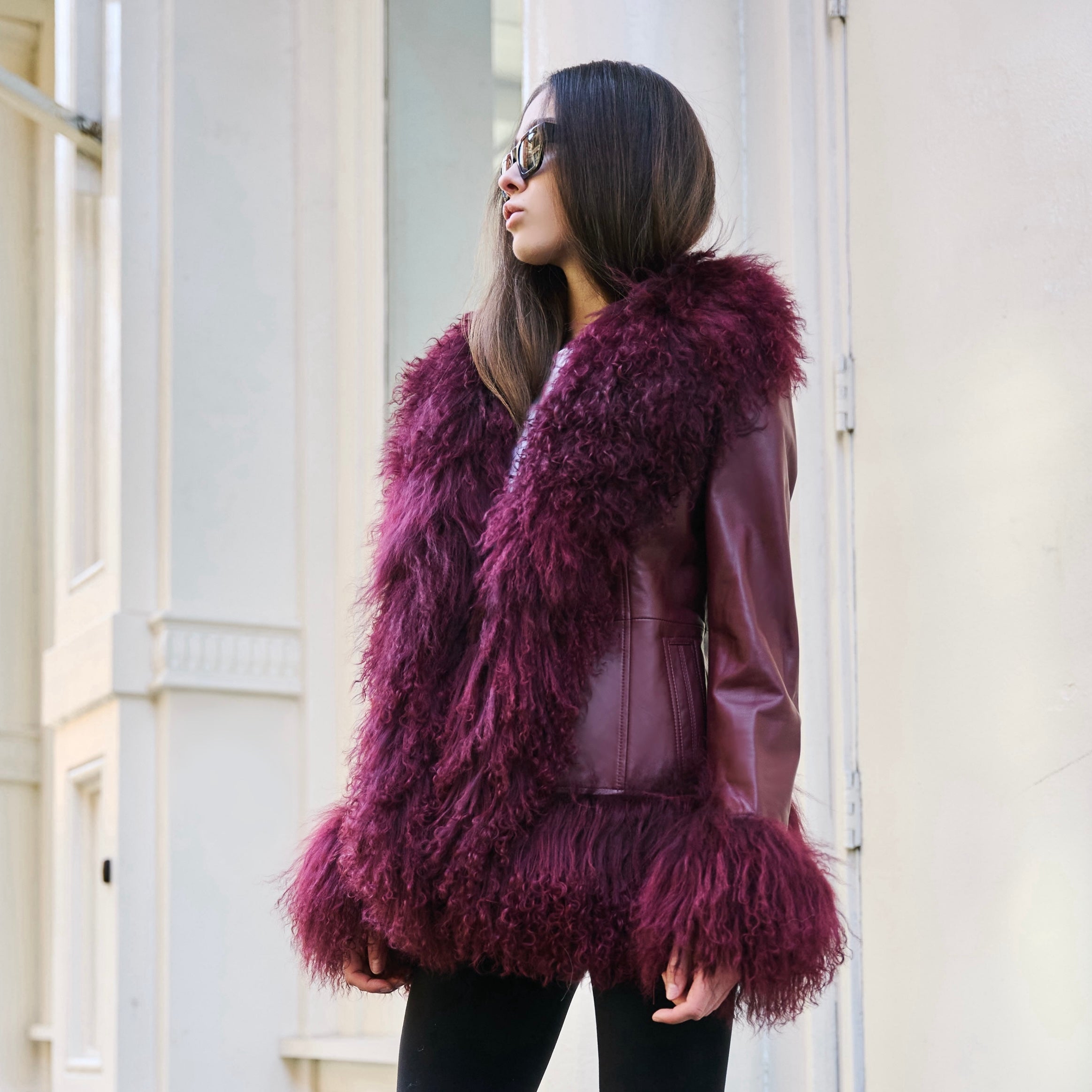 Burgundy shearling clearance coat