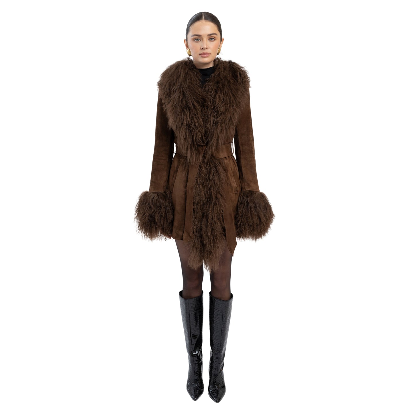 Inez Suede Shearling Midi Coat