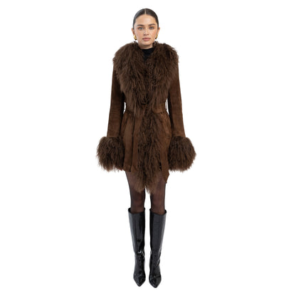 Inez Suede Shearling Midi Coat