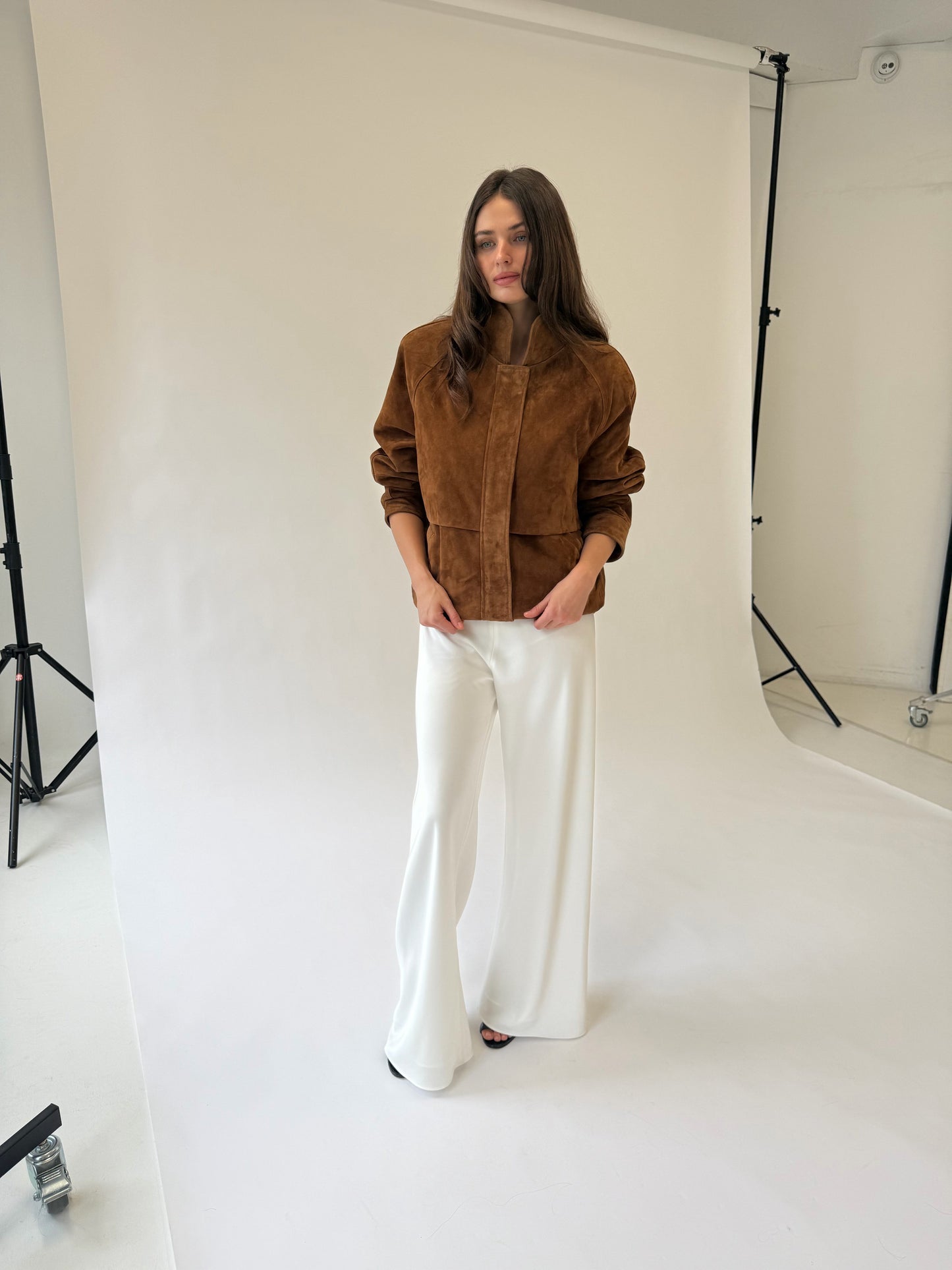 Remy Suede Bomber Jacket in Caramel