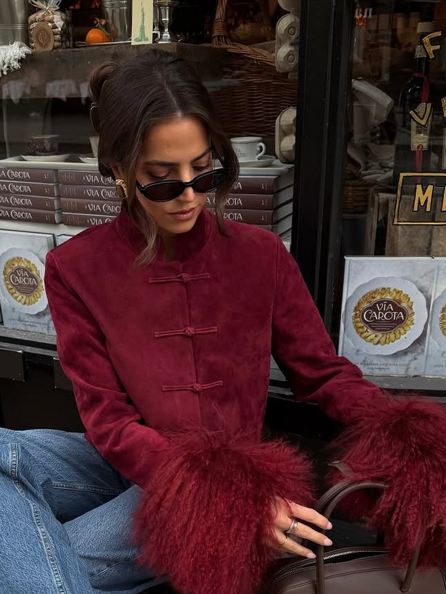 Leighton Shearling Trim Suede Jacket