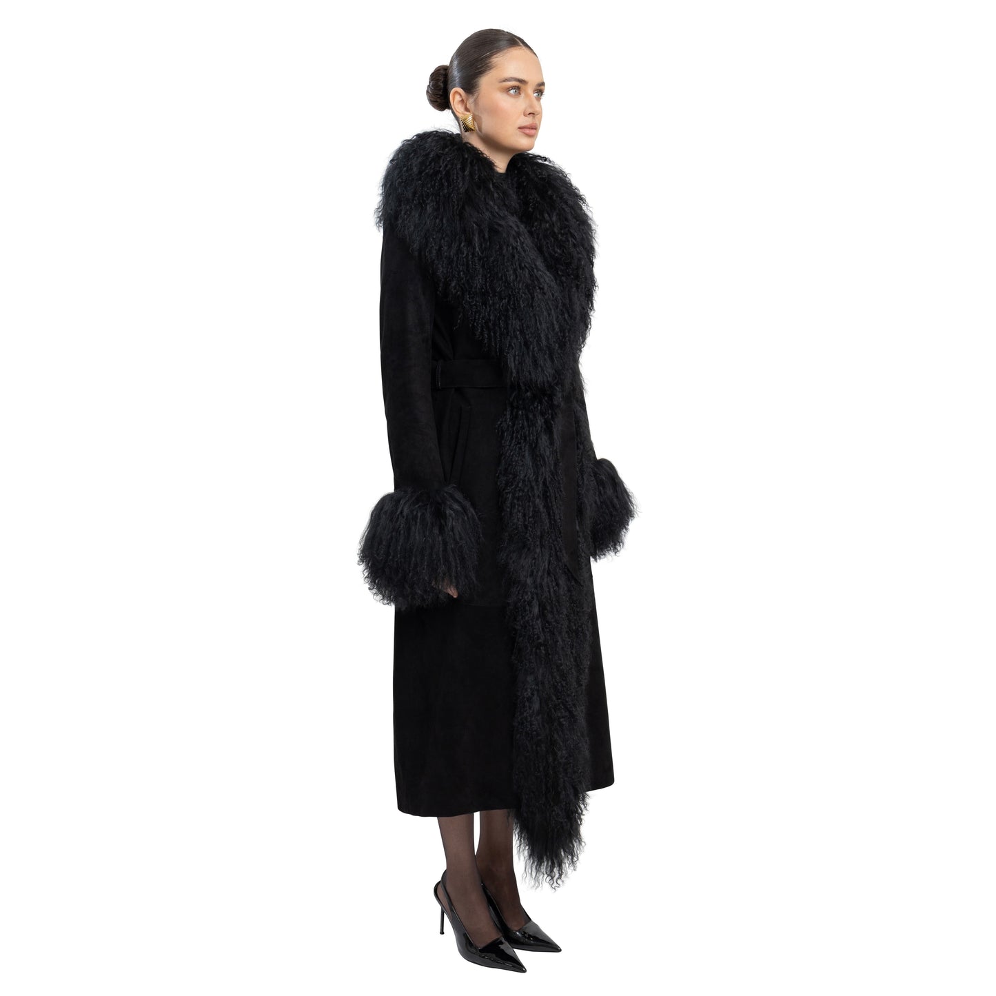 Inez Suede Shearling Maxi Coat