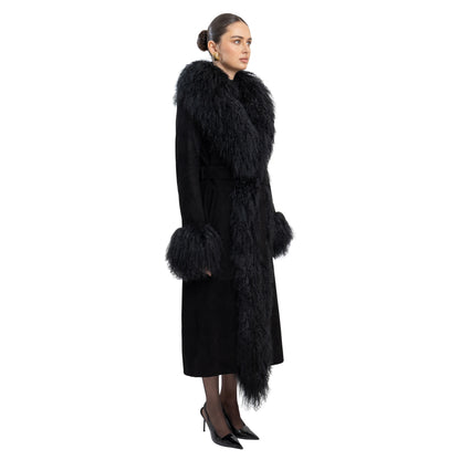 Inez Suede Shearling Maxi Coat