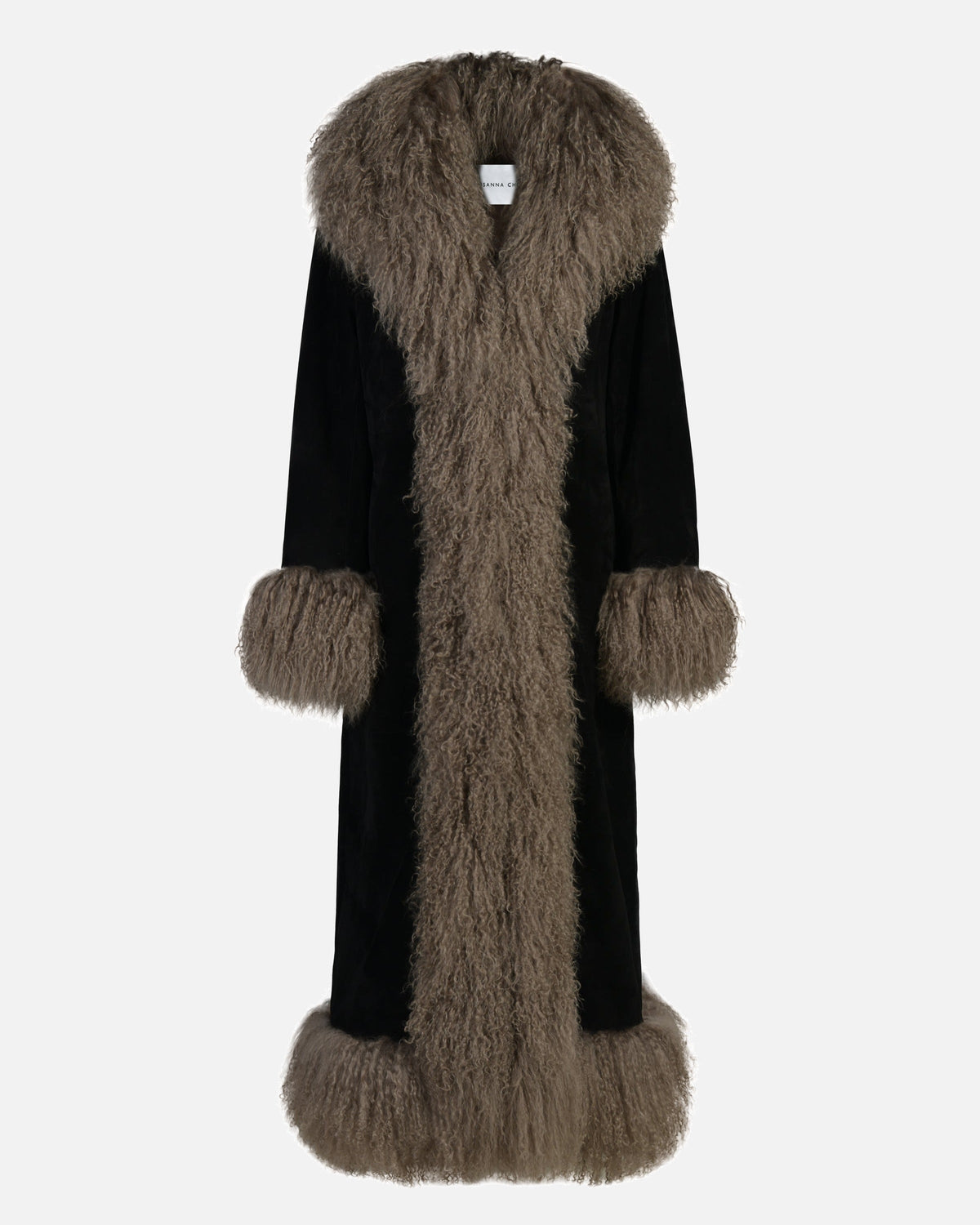 Dorothy Suede Ultra Maxi Coat Black Etaupe front