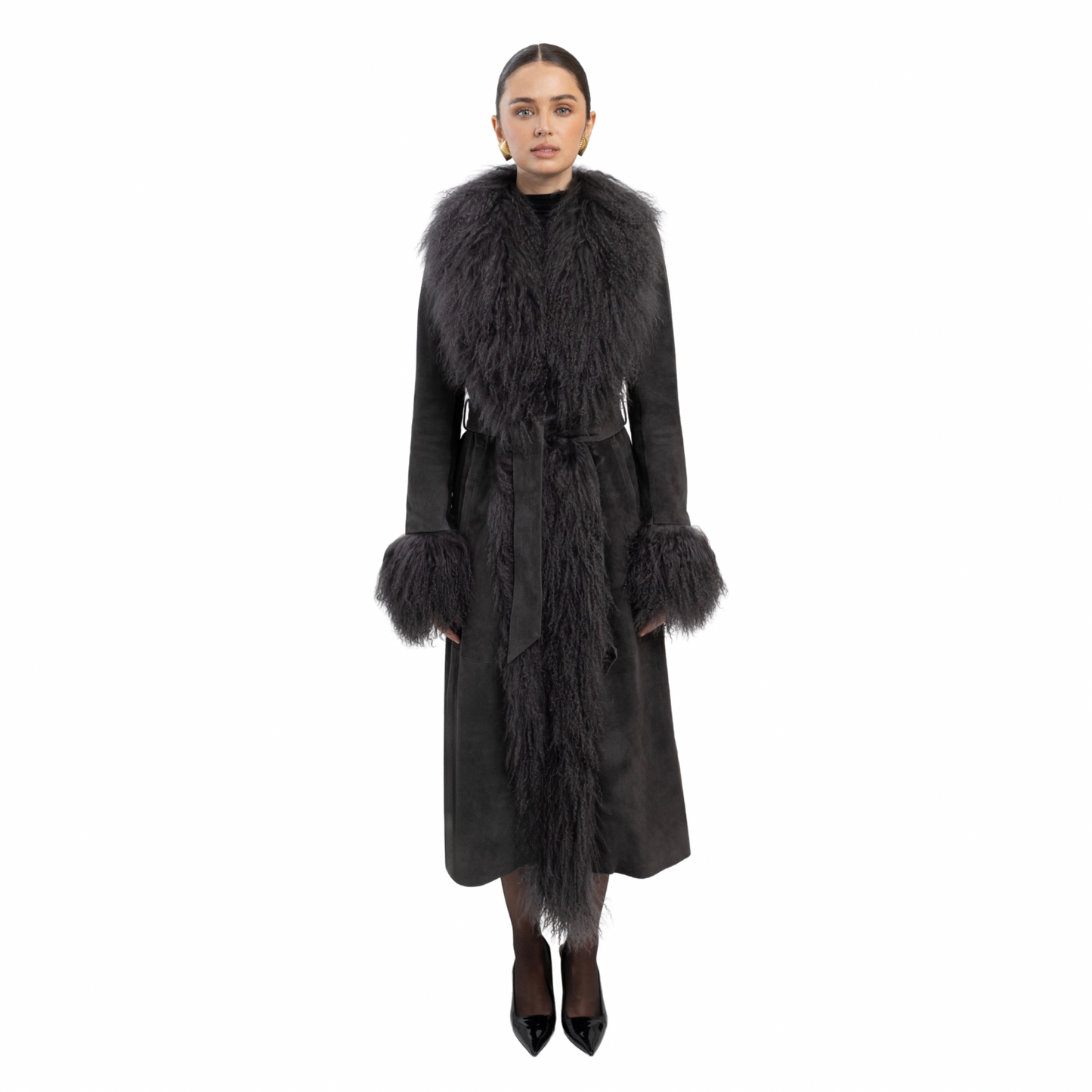 Inez Suede Shearling Maxi Coat