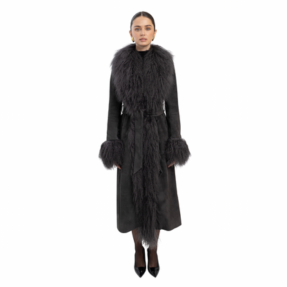 Inez Suede Shearling Maxi Coat