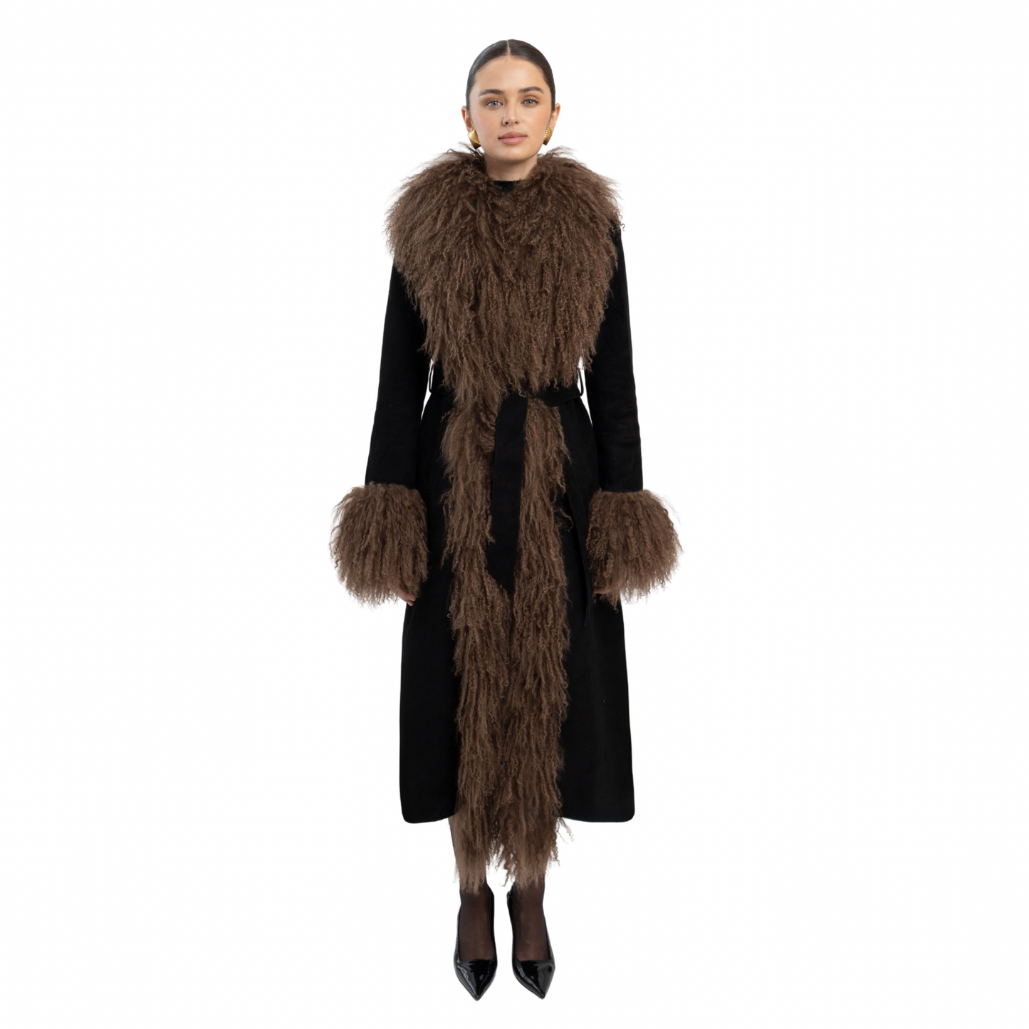 Inez Suede Shearling Maxi Coat