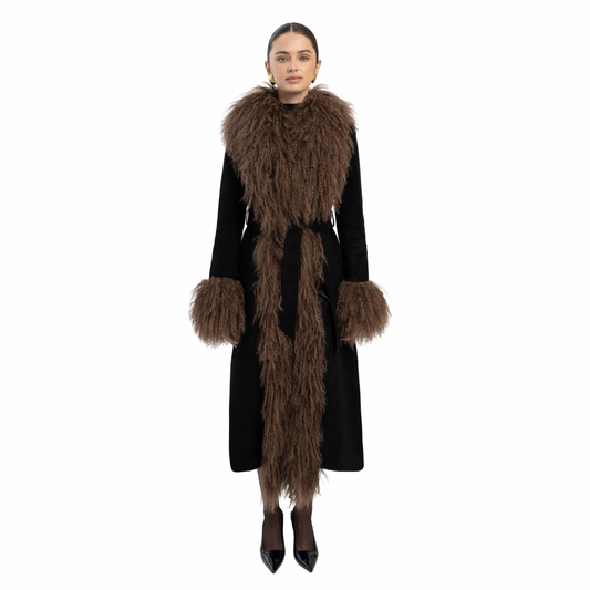 Inez Suede Shearling Maxi Coat