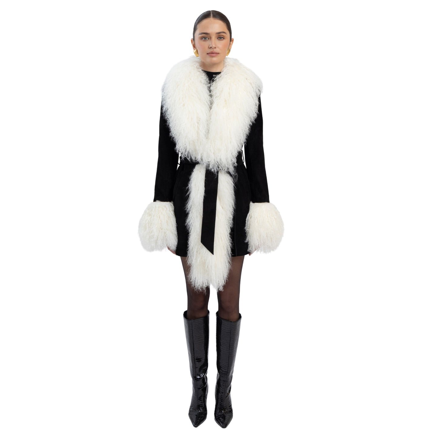 Inez Suede Shearling Midi Coat