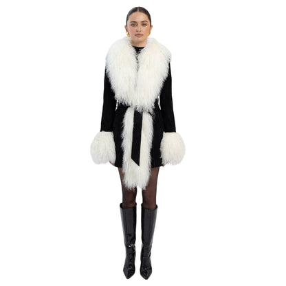 Inez Suede Shearling Midi Coat