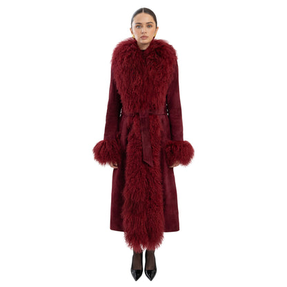 Inez Suede Shearling Maxi Coat