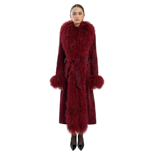 Inez Suede Shearling Maxi Coat