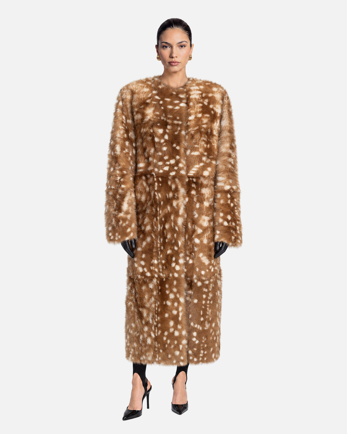 Mia Bambi Shearling Coat, model front view