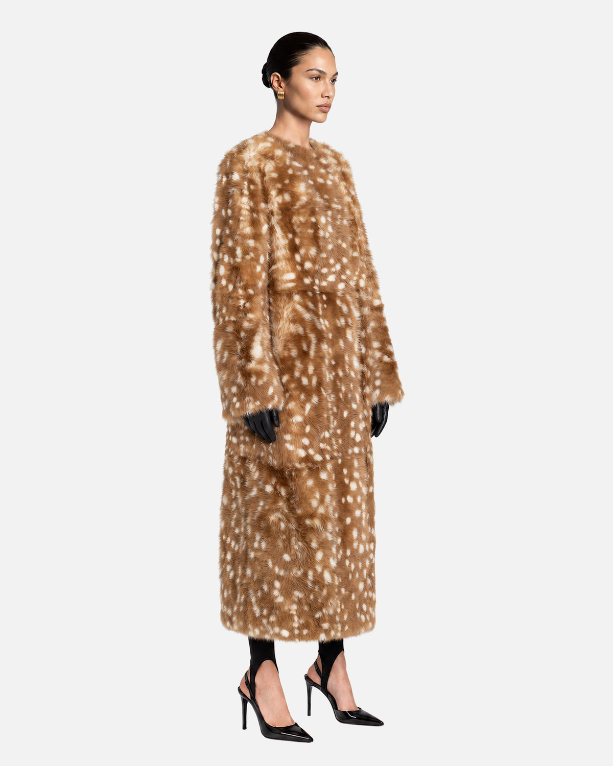 Mia Bambi Shearling Coat, model side view