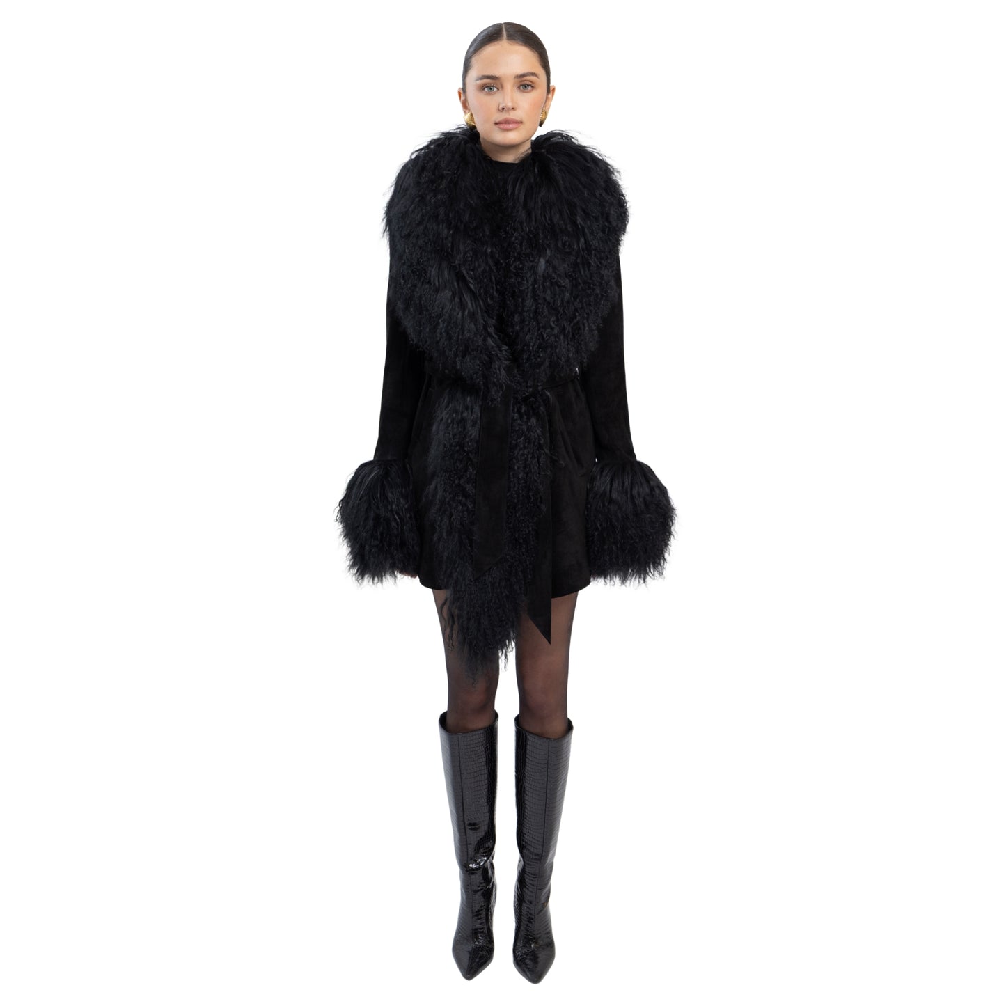 Inez Suede Shearling Midi Coat