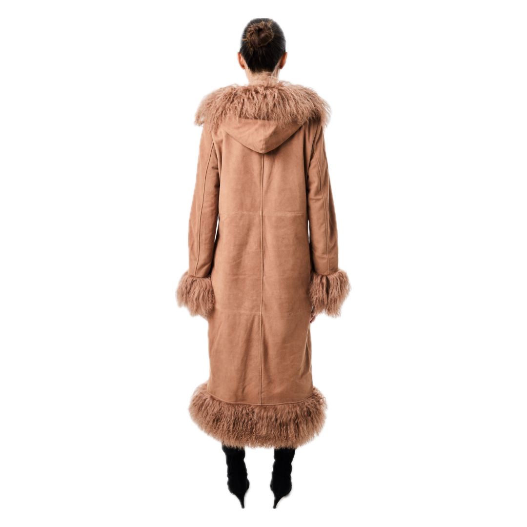 Dorothy Hooded Suede Maxi Coat