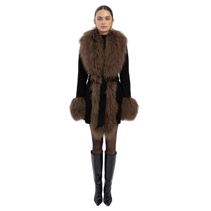 Inez Suede Shearling Midi Coat