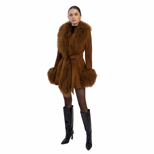 Inez Suede Shearling Midi Coat