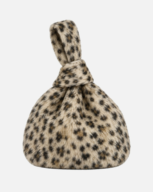 Charlotte Leopard Shearling Knot Bag in Leopard, front view