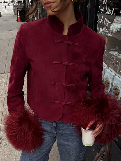 Leighton Shearling Trim Suede Jacket