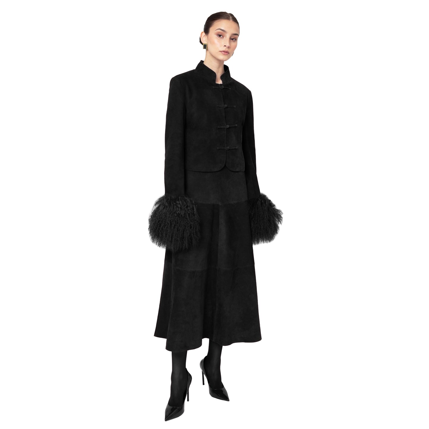 Leighton Shearling Trim Suede Jacket