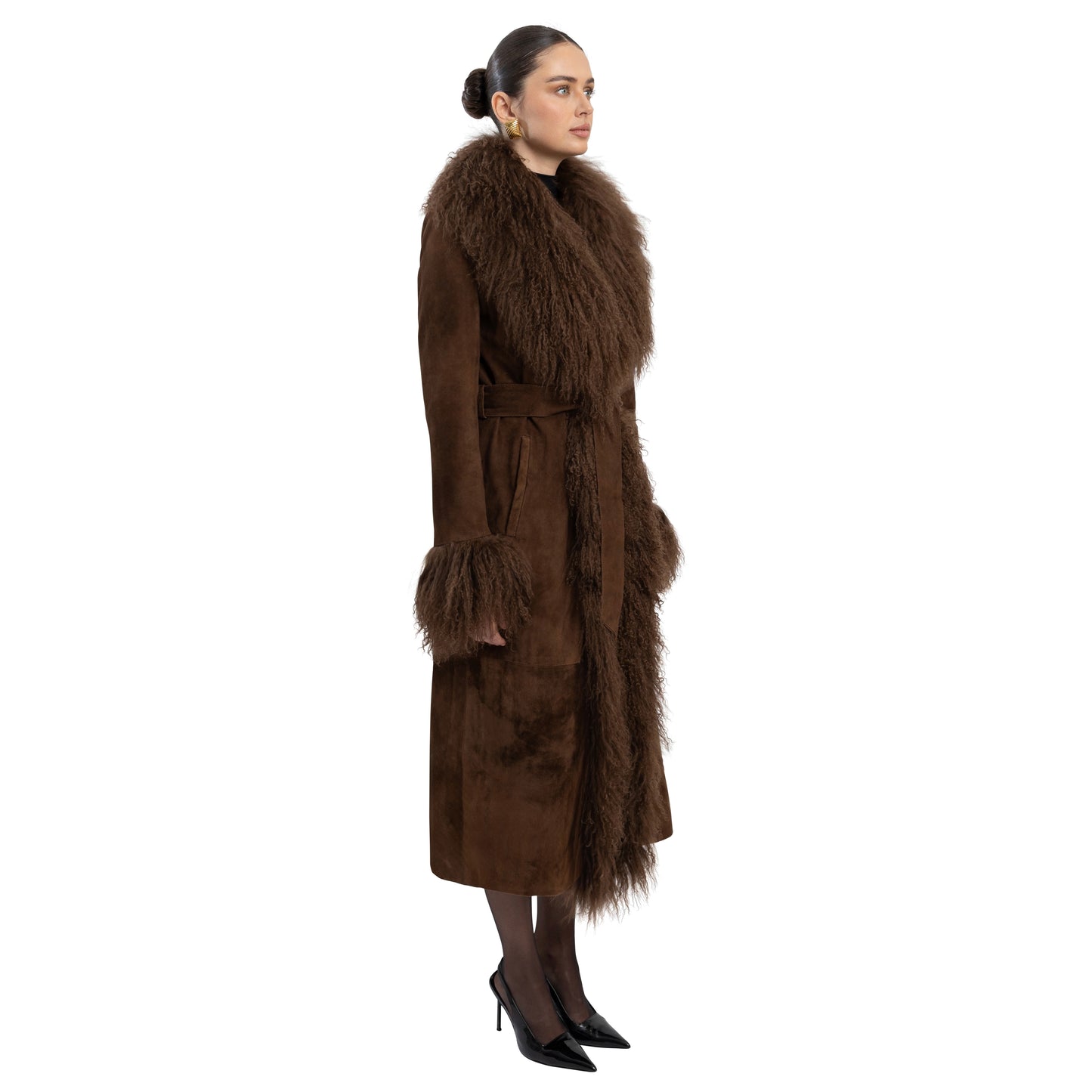 Inez Suede Shearling Maxi Coat