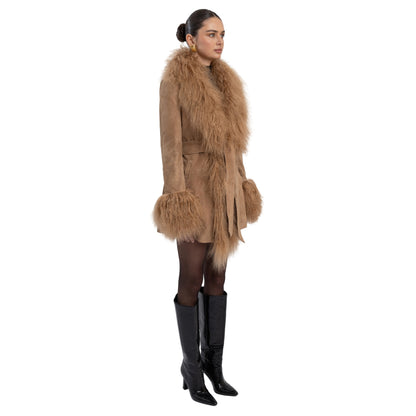 Inez Suede Shearling Midi Coat