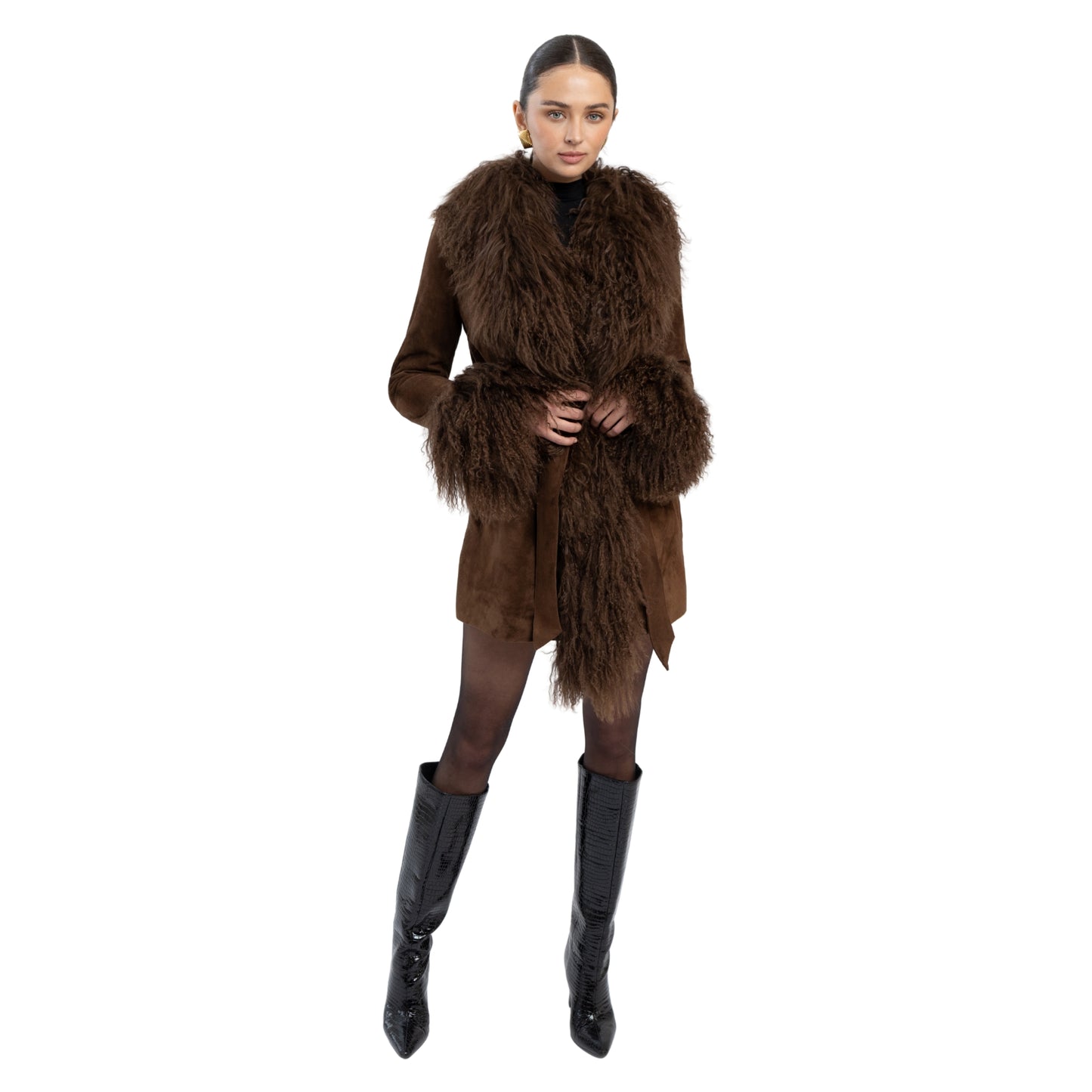 Inez Suede Shearling Midi Coat