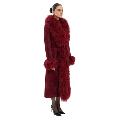 Inez Suede Shearling Maxi Coat