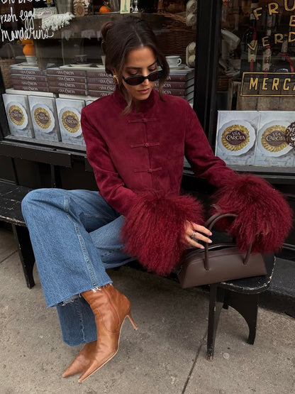 Leighton Shearling Trim Suede Jacket