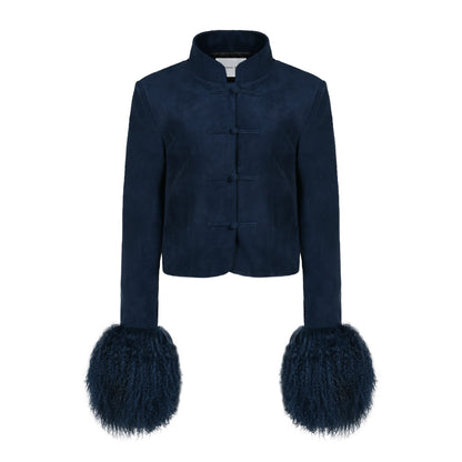 Leighton Shearling Trim Suede Jacket